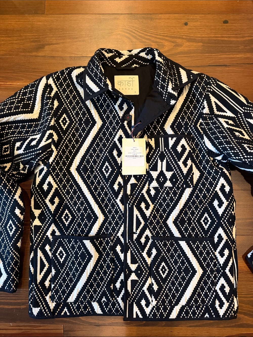Kardo Black & White Geometric Jacquard Jacket